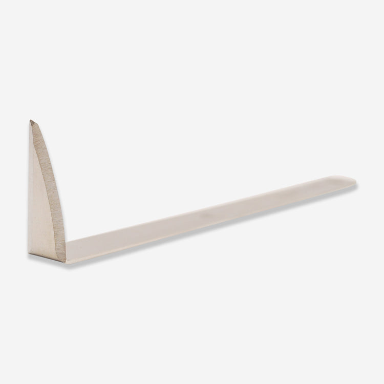 The #6 stainless steel tool has a shark fin head for trimming and is best for right handers.