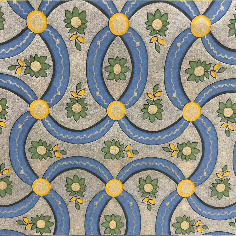 Chinese Clay Art - Underglaze Transfer Blue,Yellow & Green Pattern - 1 sheet